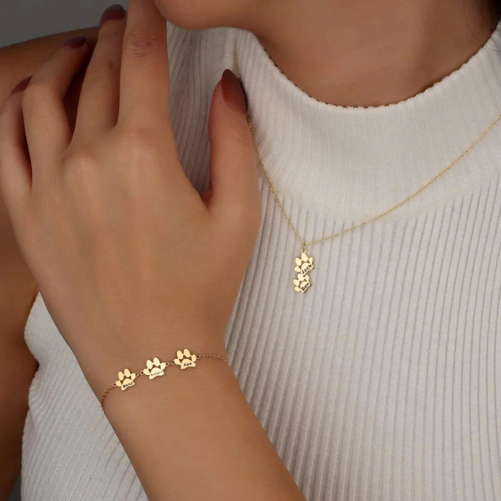 BowLift | Bracelet Personalized Paw Print Engraved Stainless Steel Adjustable