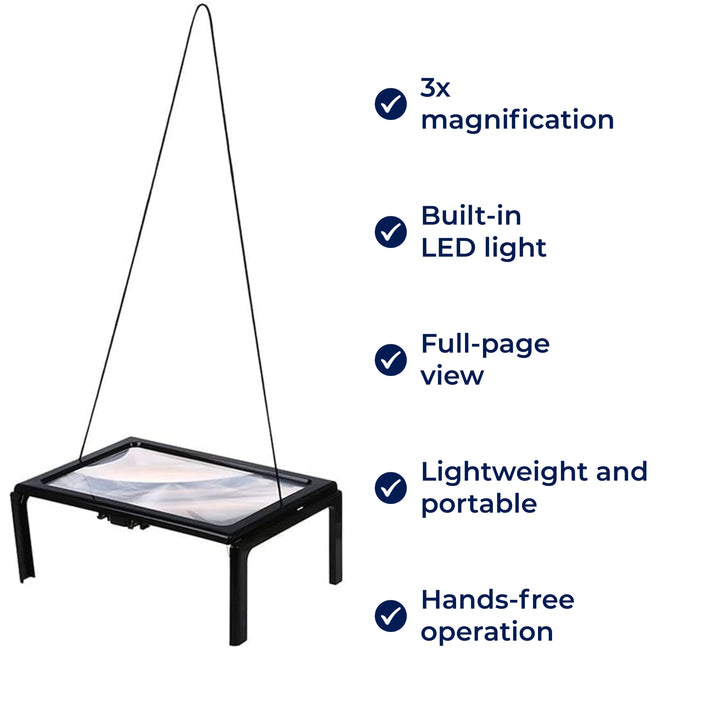 BrightView | 3x Page Magnifier with LED Light – Full Page View – Lightweight & Hands-Free – Ideal for Seniors & Low Vision Users Bowlift