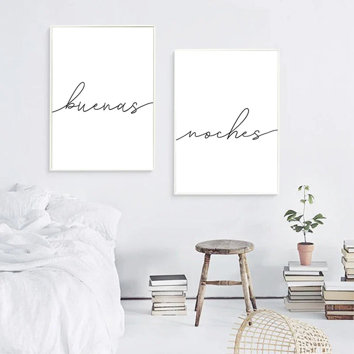 Buenas Noches Good Night Spanish Quotes Post Simple Black White Quotations Wall Art Fine Art Canvas Prints Minimalist Nordic Pictures For Bedroom | Bowlift