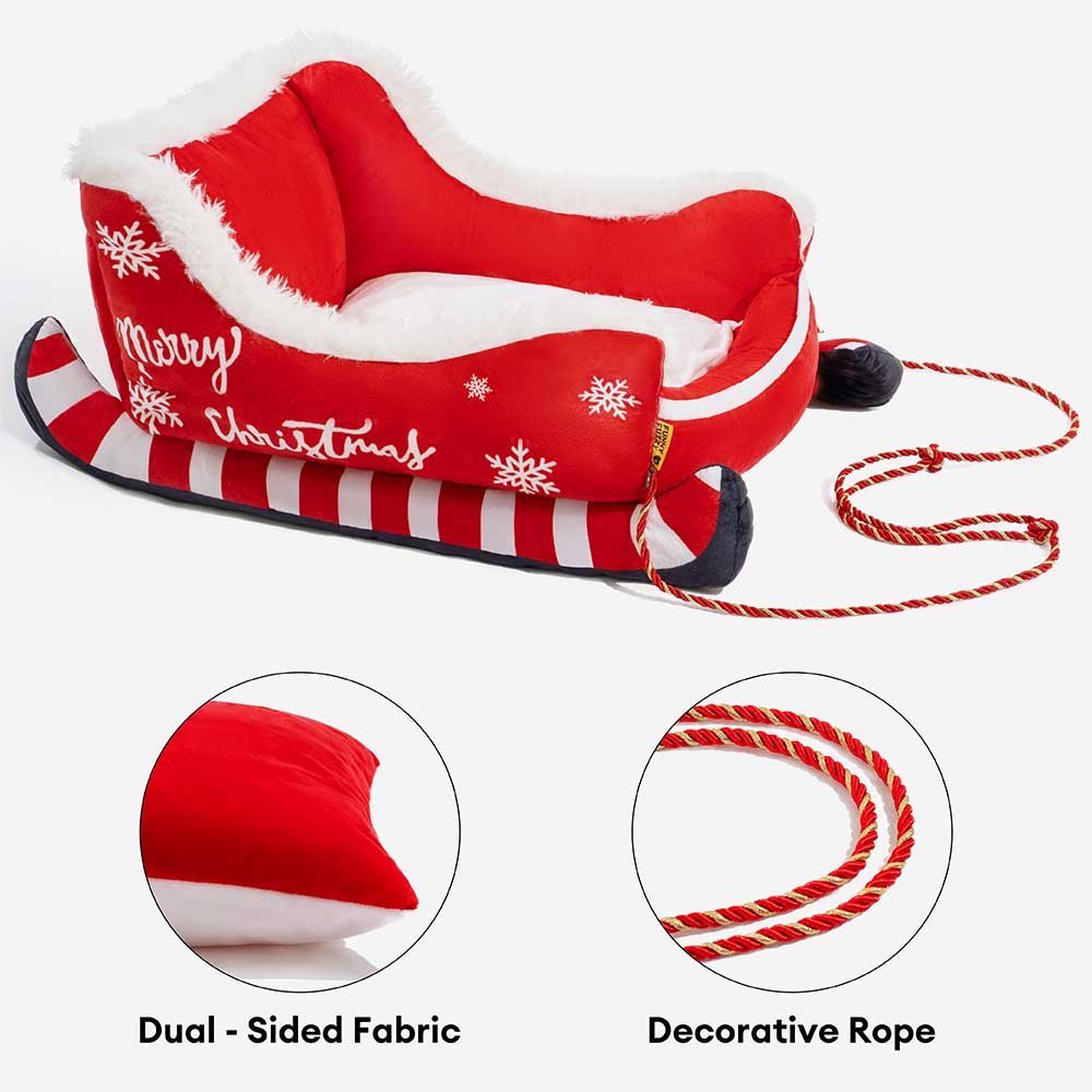 BowLift | Christmas Sleigh Dog Bed with Plush Crystal Velvet and Non-Slip Bottom