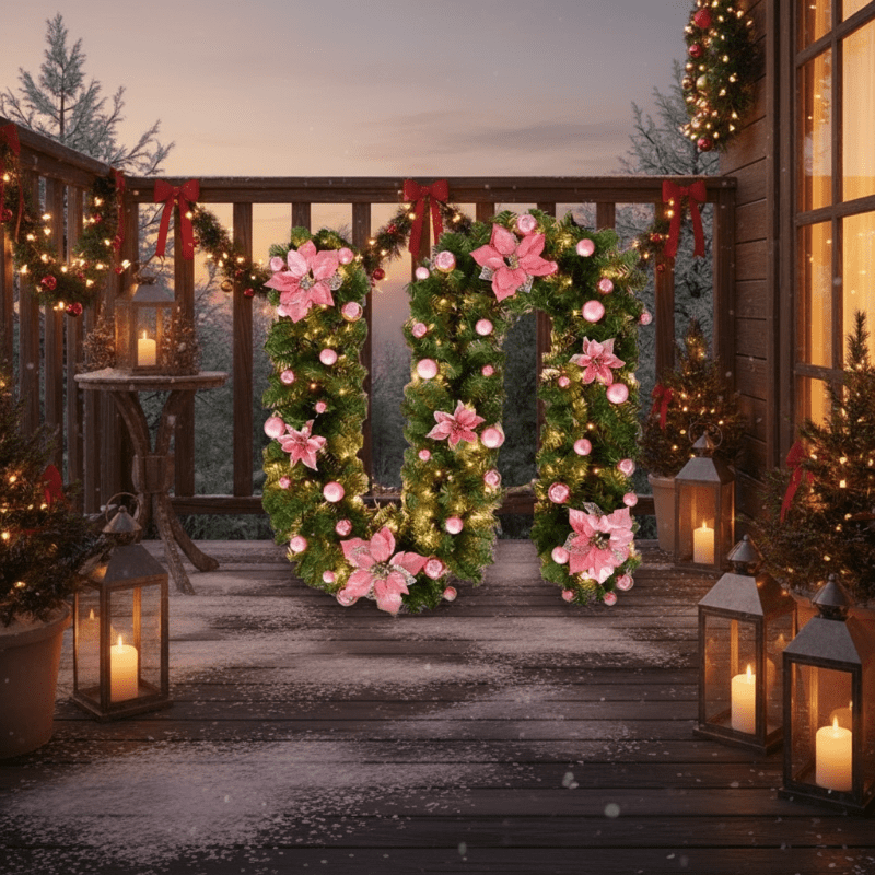 BowLift | Illuminated Christmas garland made of rattan with warm white LED lights, 2.7 m