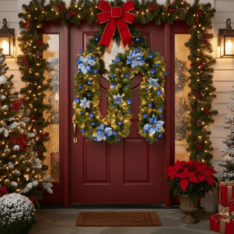 BowLift | Illuminated Christmas garland made of rattan with warm white LED lights, 2.7 m