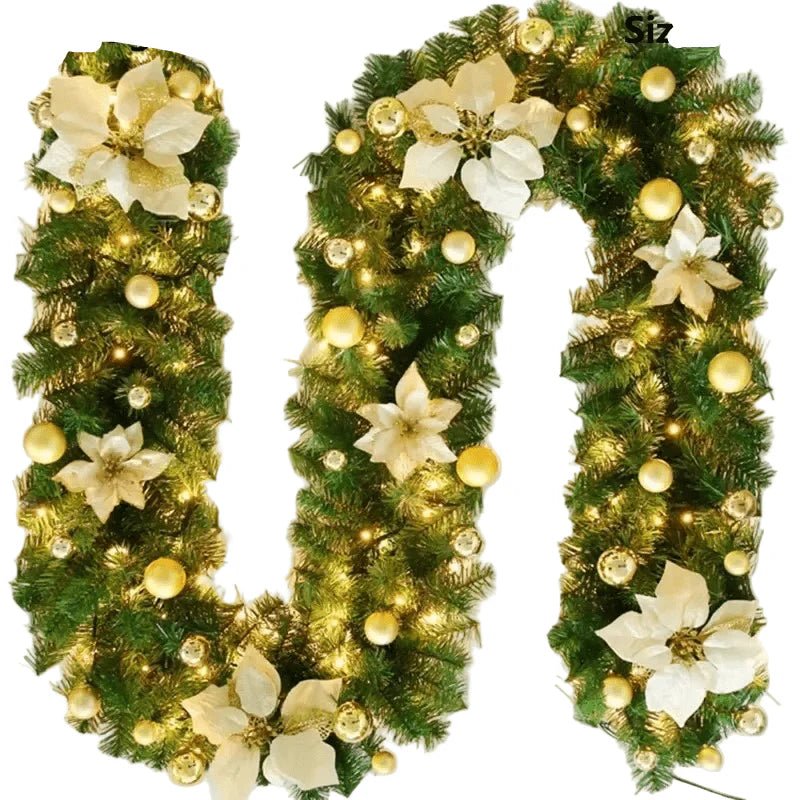 BowLift | Illuminated Christmas garland made of rattan with warm white LED lights, 2.7 m