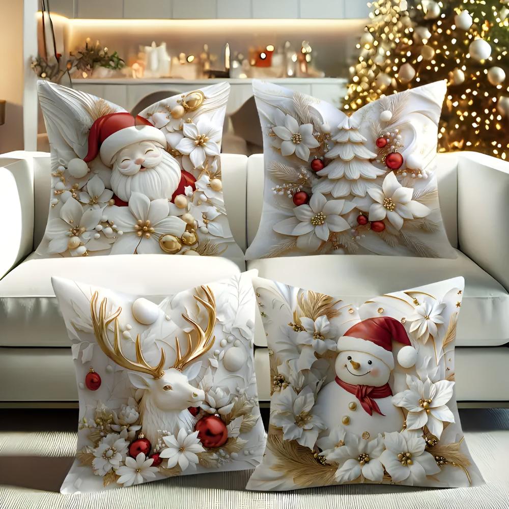 BowLift | Set von 4 Weihnachts-velours Kissenbezügen mit einzigartigen festlichen Designs