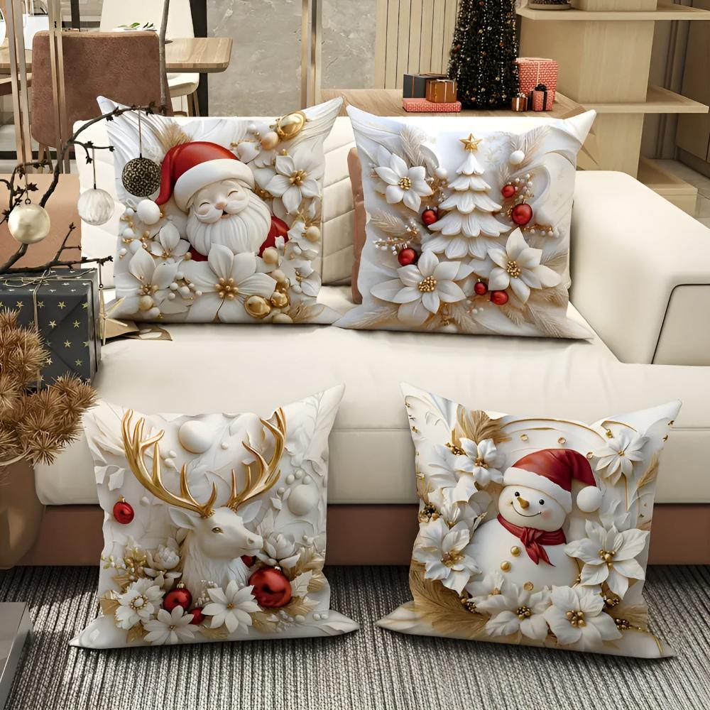 BowLift | Set von 4 Weihnachts-velours Kissenbezügen mit einzigartigen festlichen Designs