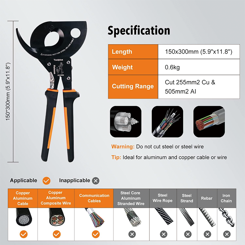 BowLift | Heavy Duty Ratcheting Cable Cutter, Strong Silicon-Manganese Spring Steel Blade-for 750MCM Copper and 1000MCM Aluminum