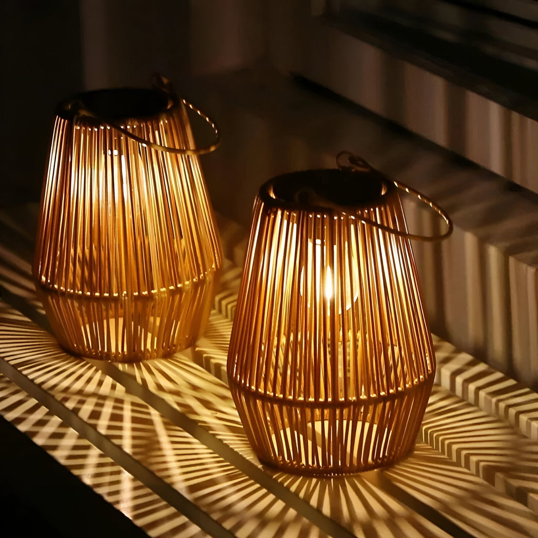 BowLift | CageRattan – Bamboo Solar Garden Light – Waterproof Hanging Lantern