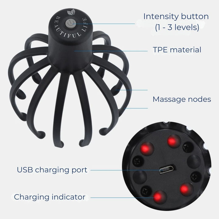 CalmFlow Smart Electric Octopus Head Massager | Scalp Massage - Stress Relief - Improved Sleep - Multi-Directional Vibration Head Massager Bowlift