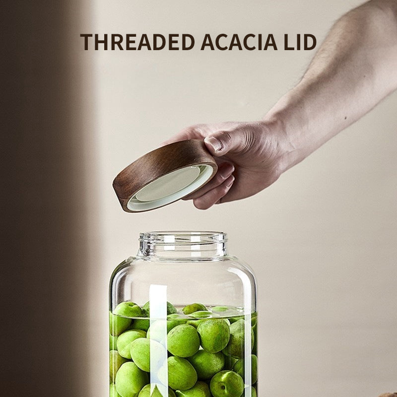 BowLift | Kitchen Storage Bottles And Jars, Glass Airtight Jars With Wooden Lids, Coffee Bean Cereal Candy Jars, Home Brew Jars