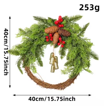 BowLift | Handmade Bohemian Winter Wreath | Bells, Pinecones & Berries | 43 cm | Indoor/Outdoor