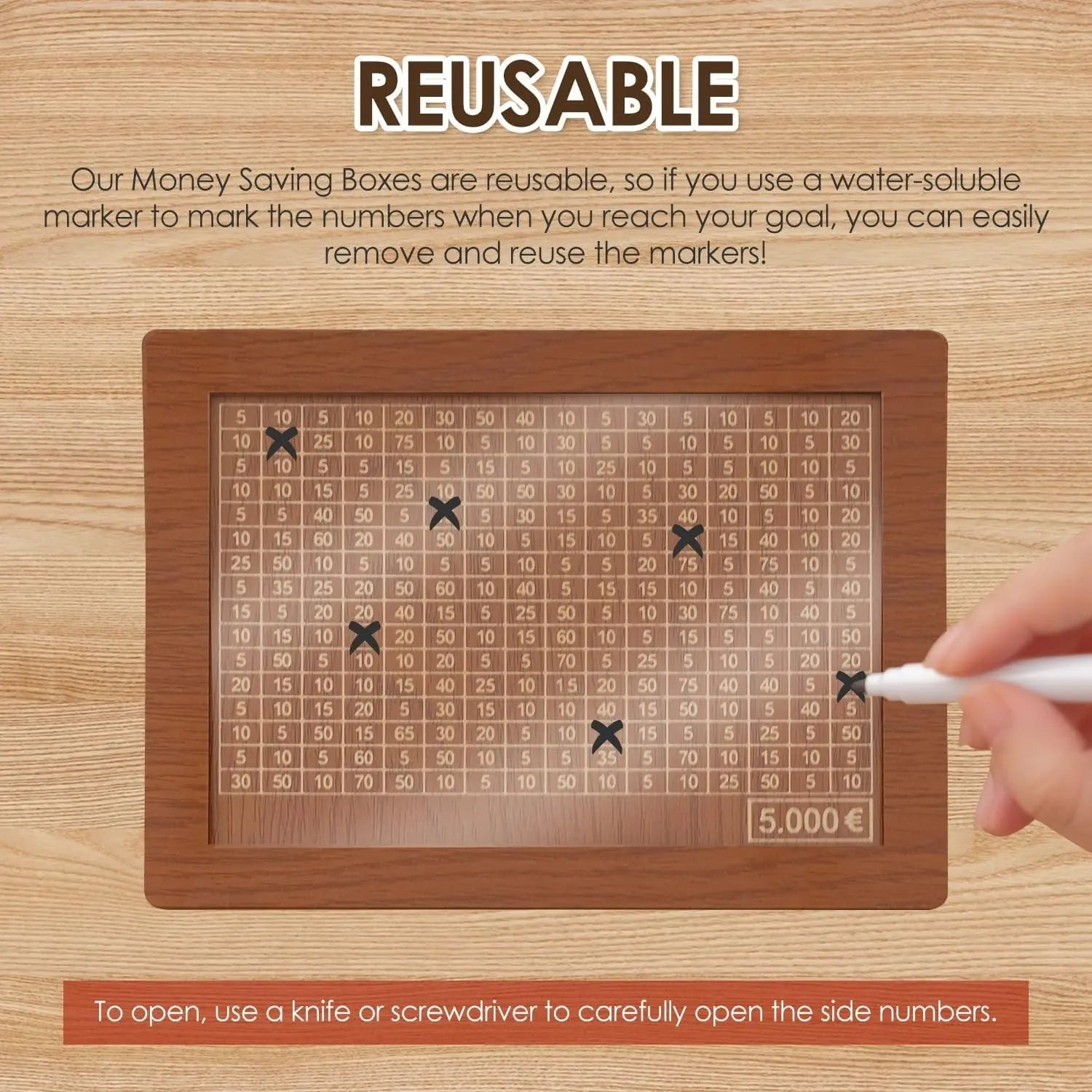 BowLift | CashBox Cash box made of wood – With marking for each inserted banknote