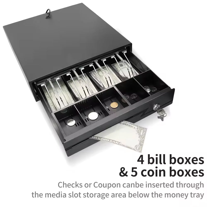 BowLift | Metal Cash Drawer Double Cheque Slots 3 Lock Money Drawer Cash Register Drawer Box Tray Rj11 For Pos System