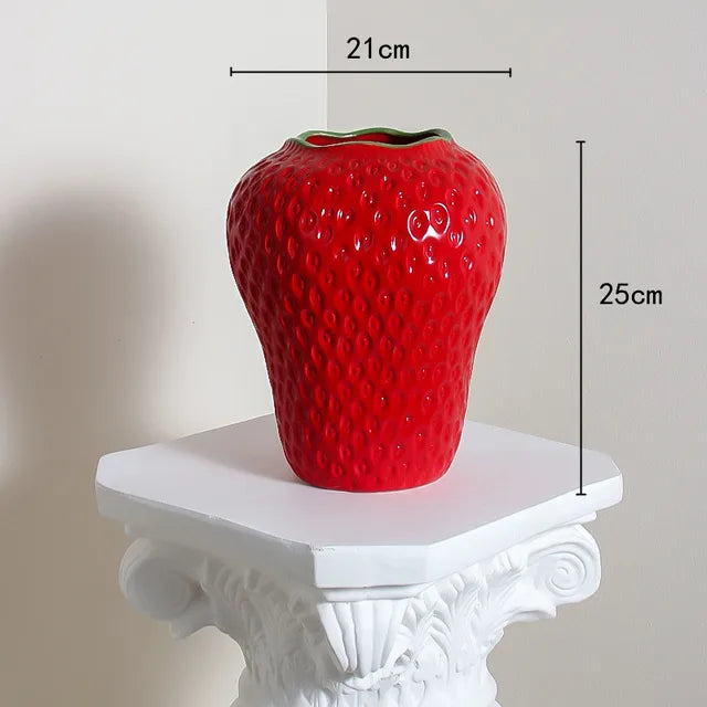 Ceramic vase in strawberry design, decorative flower vase for living room and kitchen | Bowlift