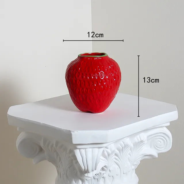 Ceramic vase in strawberry design, decorative flower vase for living room and kitchen | Bowlift