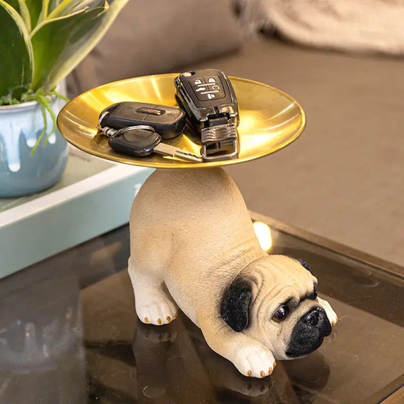 BowLift | Charming Dog Statue made of Resin with Tray for Keys & Small Items