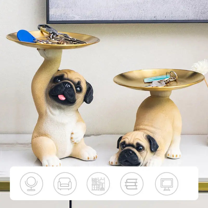 BowLift | Charming Dog Statue made of Resin with Tray for Keys & Small Items