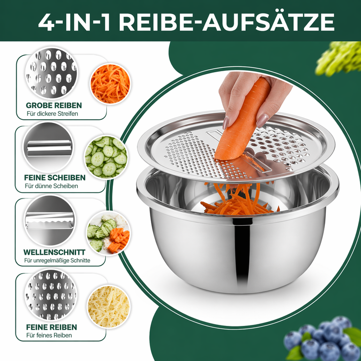 3-in-1 Mixing Bowl Set Stainless Steel with Grater and Sieve | Bowlift