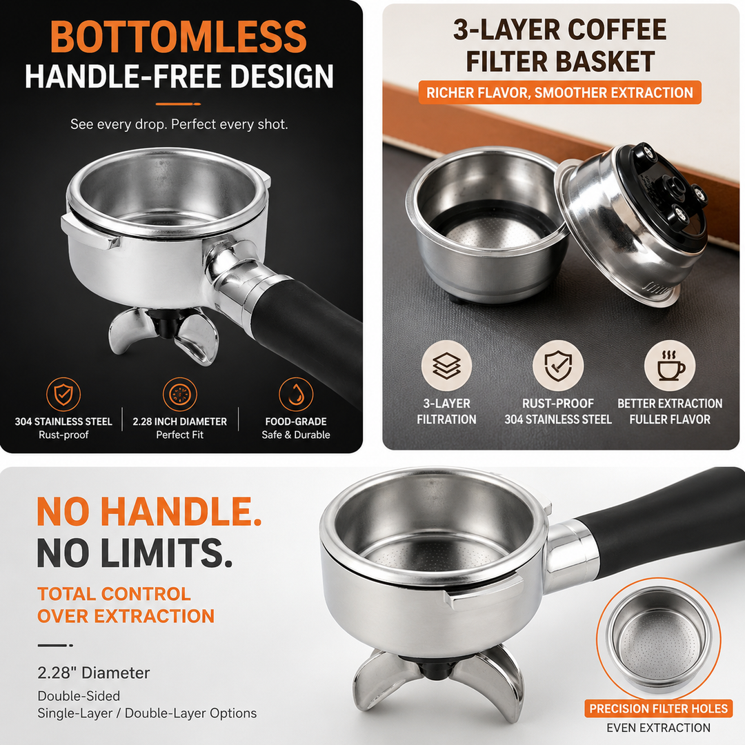 High-grade stainless double-shot bottomless portafilter basket insert Bowlift