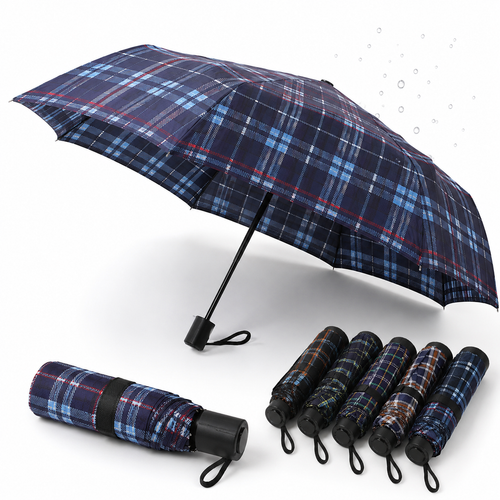 Compact Folding Travel Umbrella with Automatic Open Close and Windproof Frame Bowlift