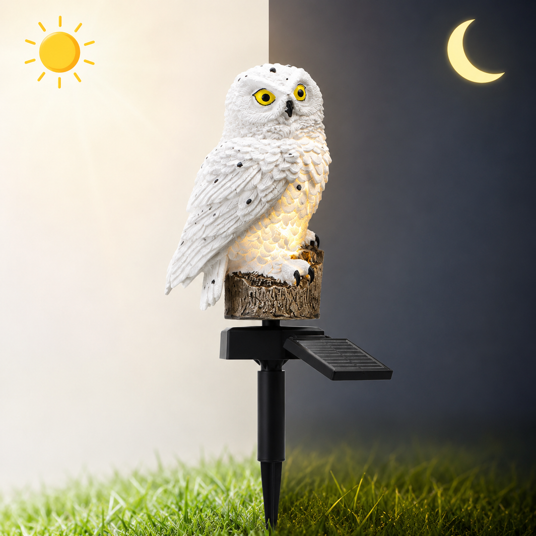 Solar-powered realistic owl LED garden stake light Bowlift