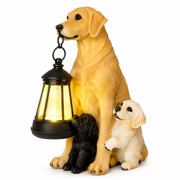 Resin Boxer Dog Solar Lantern Garden Sculpture Bowlift