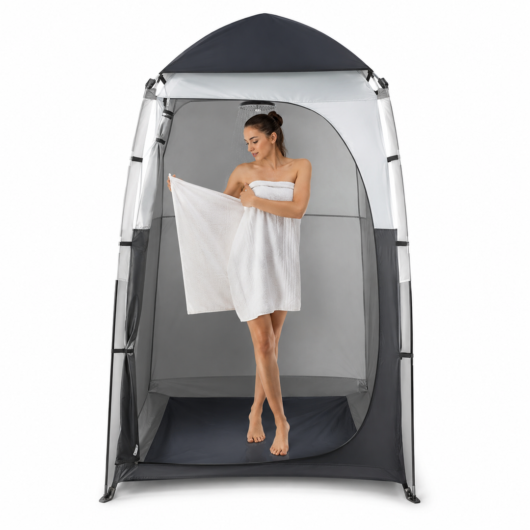 Portable Pop-Up Privacy Shower and Toilet Shelter with Ventilation and Waterproof Canopy Bowlift