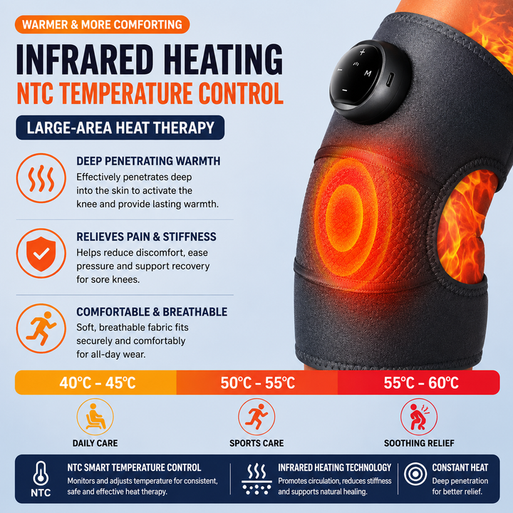 Heated Knee Massager Sleeve with Digital Control and Adjustable Compression Bowlift