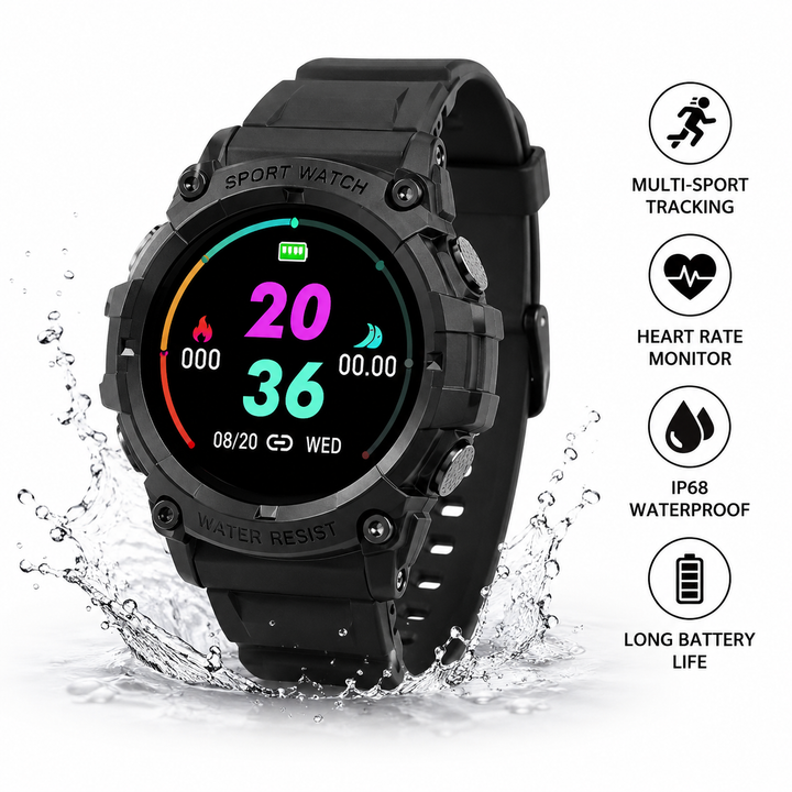 Rugged Sports Smartwatch with Continuous Heart-Rate Monitoring and Multi-Sport Fitness Tracking Bowlift