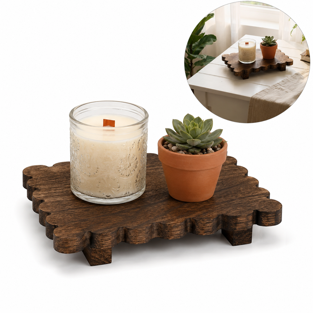 Scalloped reclaimed wood display pedestal for candles and succulents Bowlift