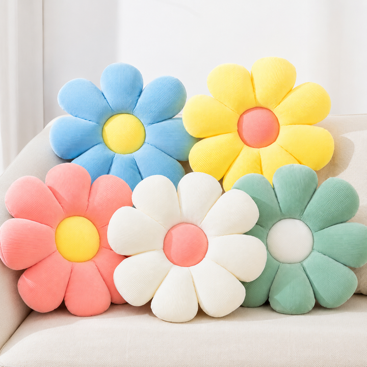 Plush Daisy Throw Pillow with Ribbed Velvet Petals Bowlift