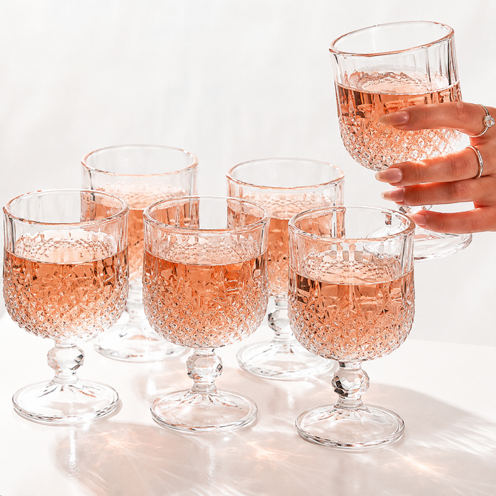Vintage Cut Crystal Goblet Wine Glasses Set Bowlift