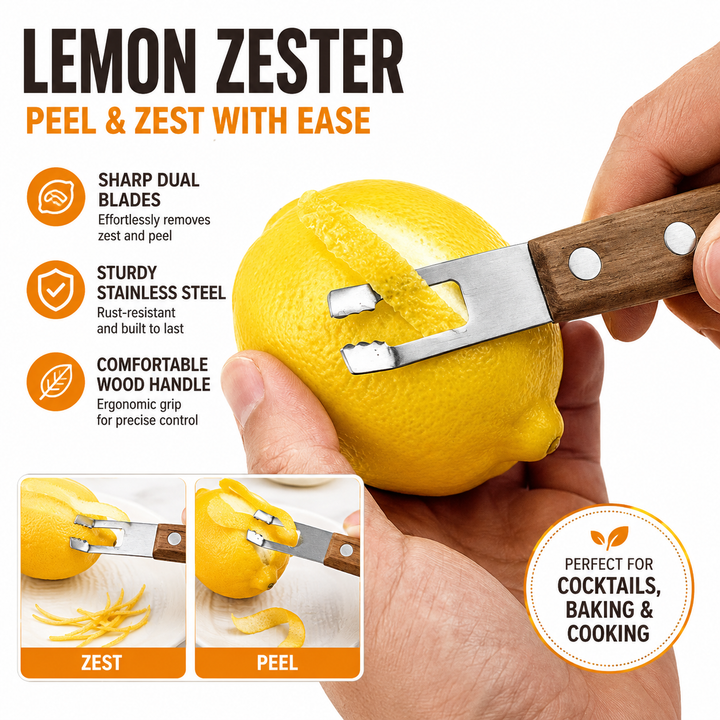 Stainless Steel Citrus Zester and Microplane Grater with Hanging Loop Bowlift