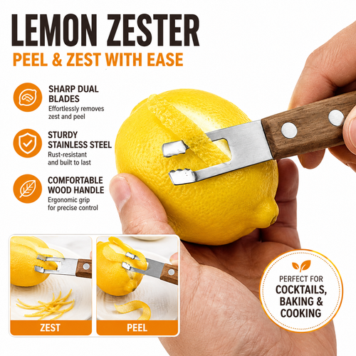 Stainless Steel Citrus Zester and Microplane Grater with Hanging Loop Bowlift