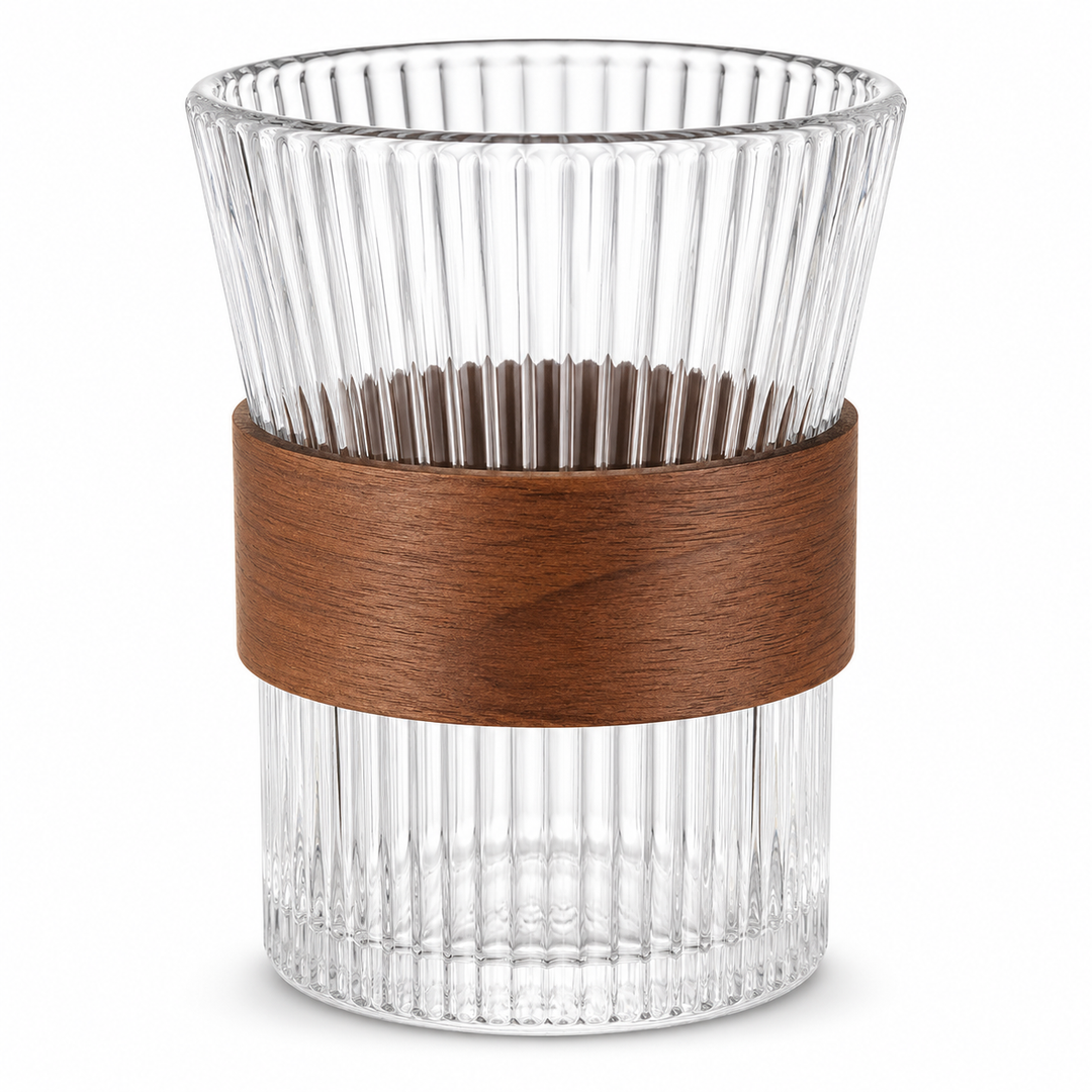 Ribbed Glass Tumbler with Removable Wood Sleeve Bowlift