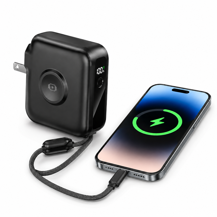 Portable Power Bank Charger with Foldable Plug and USB Type C Cable Bowlift
