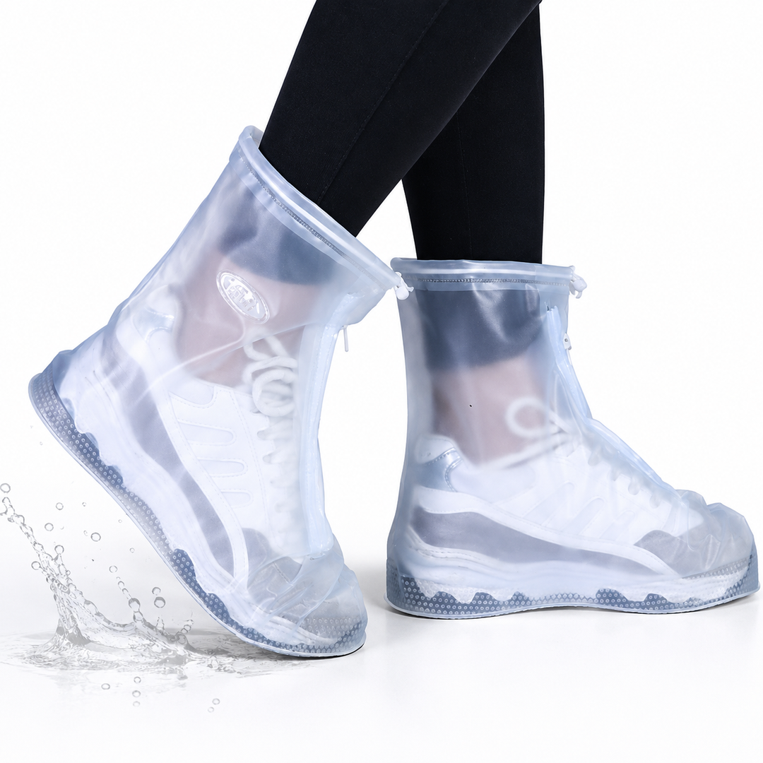 Waterproof Reusable Non-Slip Rain Boot Covers with Front Zip Seal and Adjustable Drawcord Bowlift