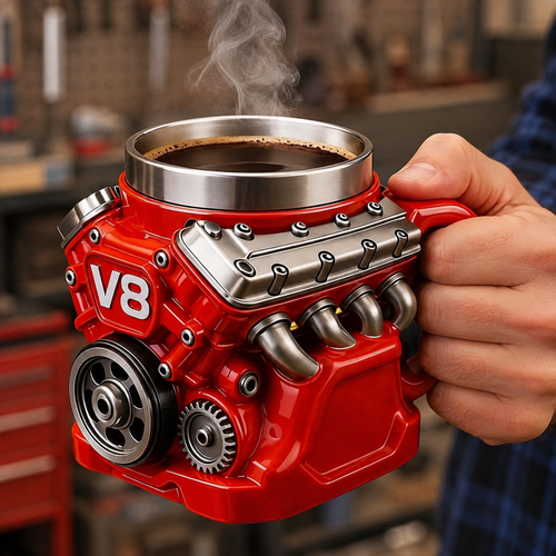 Vee Engine Novelty Ceramic and Stainless Steel Coffee Mug Bowlift
