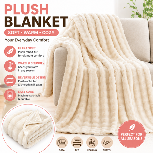 Plush Waffle-Textured Faux Fur Throw Blanket with Sherpa Backing Bowlift