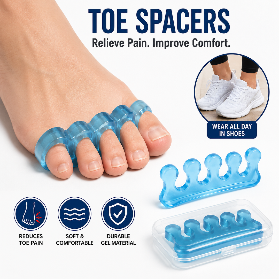 Silicone gel toe separators and pedicure spacer set with cushioned finger grips Bowlift