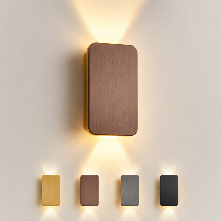 Modern rectangular LED wall sconce with dual up down beam and slim low-profile housing Bowlift
