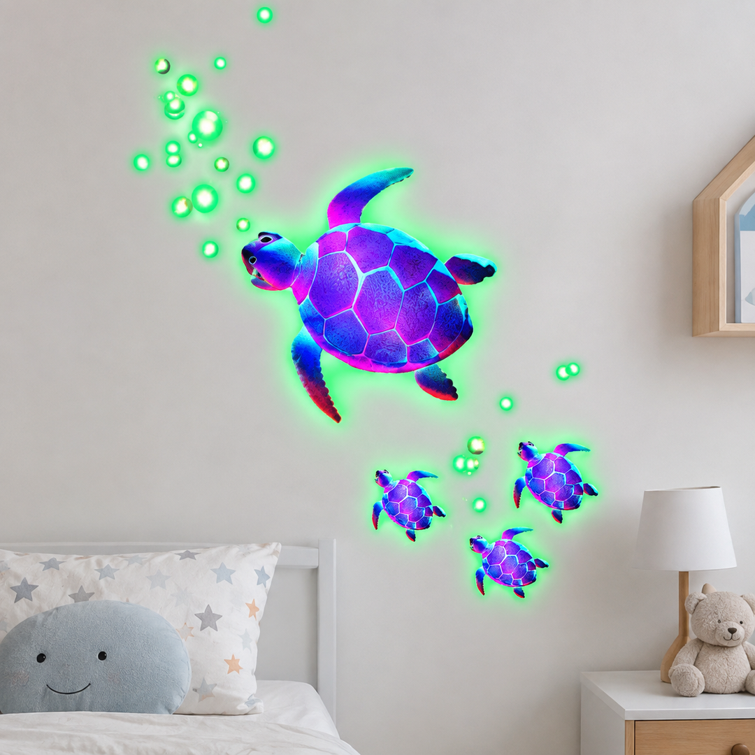 3D effect sea turtle wall decal sticker sheet with bubble accents Bowlift