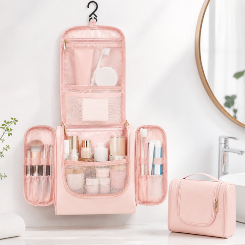 Travel toiletry organizer bag with hanging hook multi compartment dopp kit Bowlift