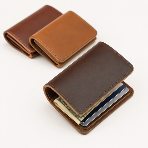 Compact full-grain leather bifold card wallet Bowlift