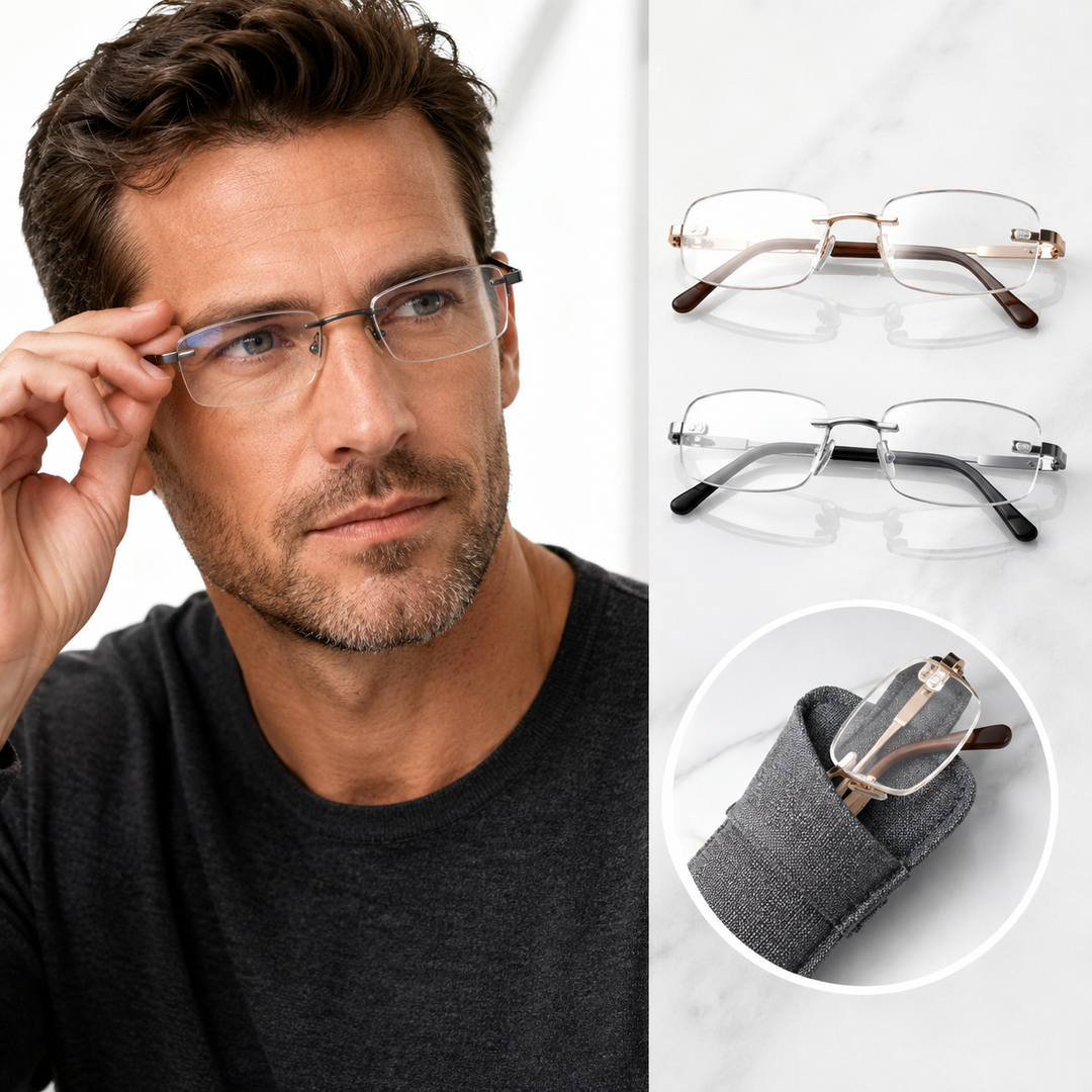 Slim rectangular metal eyeglass frames with adjustable nose pads Bowlift