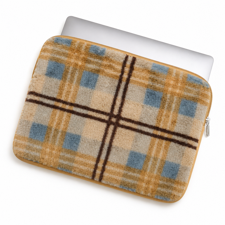 Reversible plush plaid and smooth neoprene laptop sleeve protective case Bowlift