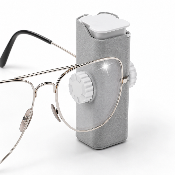 Portable electric eyeglass cleaning kit with microfiber cloth spray and compact storage Bowlift