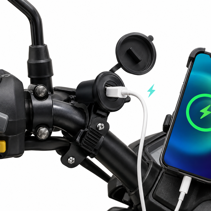 Waterproof motorcycle handlebar USB charger socket with flip cover and on off switch Bowlift