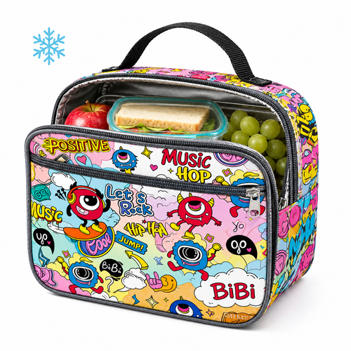 Insulated children's dinosaur lunch case with thermal lining and carry handle Bowlift
