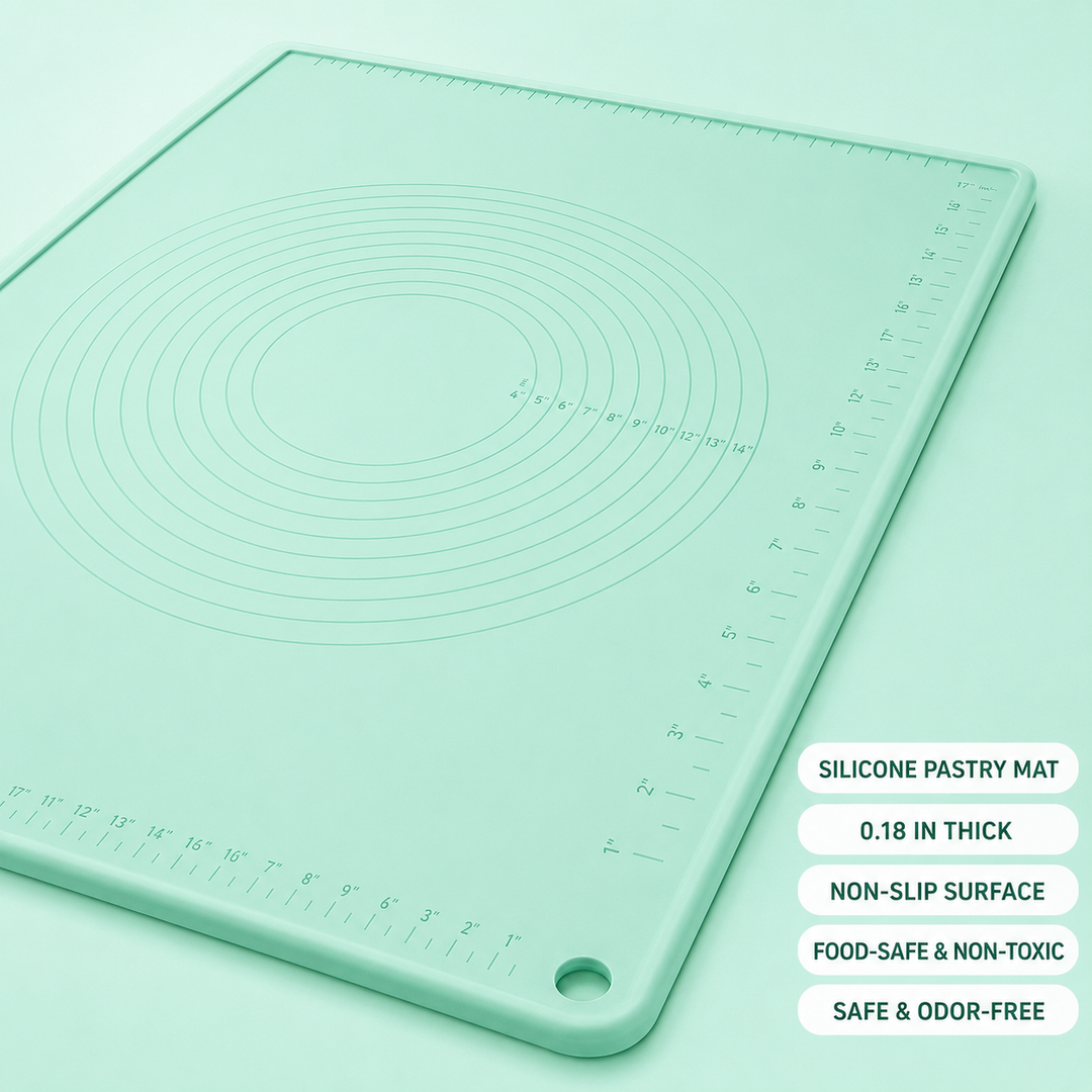 Silicone pastry and dough rolling mat with nonstick measurement grid and concentric circle guides Bowlift