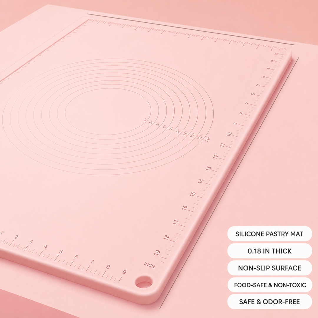 Silicone pastry and dough rolling mat with nonstick measurement grid and concentric circle guides Bowlift
